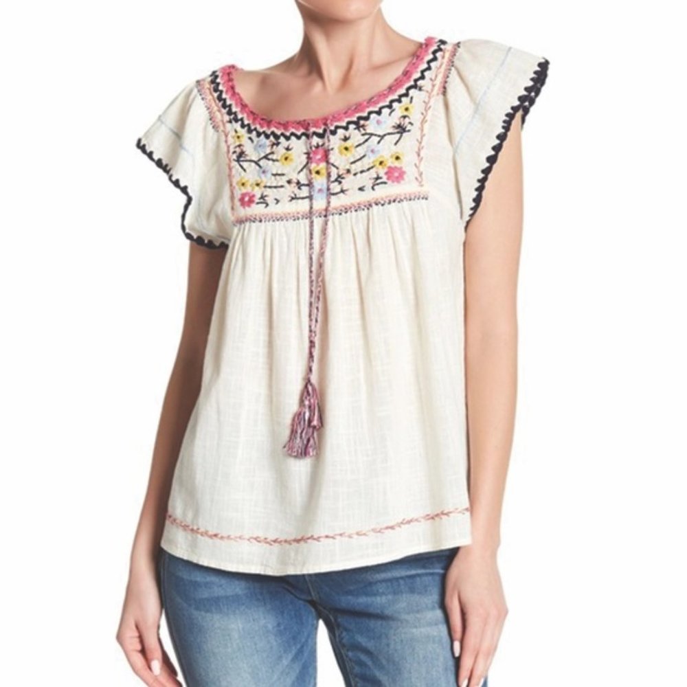BanJara Embroidered Peasant top S